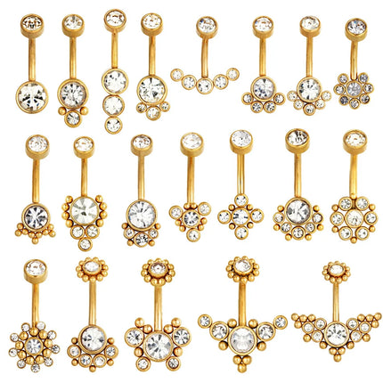 Zircon Golden Belly Button Rings Stainless Steel Piercing 14G 1.6mm 10mm Navel Bar Body Jewelry Men Women Sexy Beach Accessories