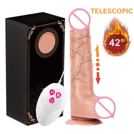 Telescopic Vibrating Thrusting Realistic Dildo Female Masturbation With Suction Cup Heating Penis Remote Control Dick For Women