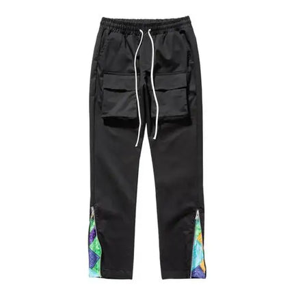 Patchwork Cashew Flower Print Side Zip Up Cargo Pants Men Y2k Streetwear Casual Functional Relaxed Fit Cargo Trousers Male