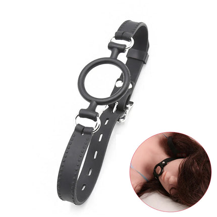 PU Leather Open Mouth Hood Mask,With Full Silicone O Ring Gag Strap,Fetish Slave Bondage Gimp,BDSM Sex Toy For Couple Adult Game