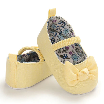 VALEN SINA  Newborn Baby Shoes Yellow Baby Girl Shoes Girl Classic Bowknot Sole Anti-slip PU Shoes First Walker Toddler Shoes