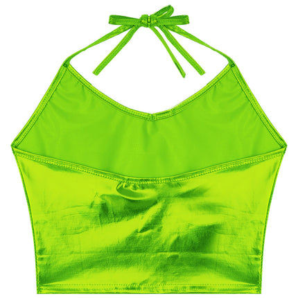 Womens Fashion Shiny Metallic Tank Crop Top Shiny Metallic Vest Tops Bustier Blouse Shirt Camis Rave Party Clubwear Costume