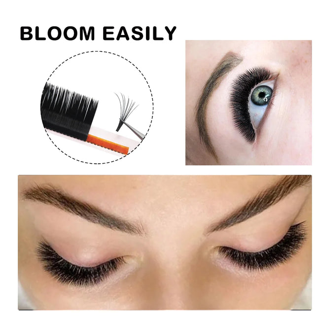 MASSCAKU Easy Fanning Bloom Eyelashes Automatic Flowering Volume Faux Mink Individual Lashes Thick Natural Eyelash Extension
