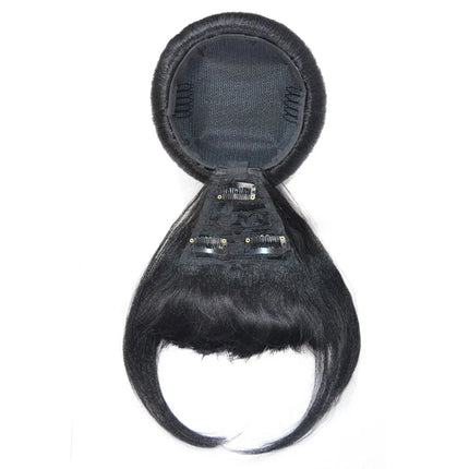 Jeedou Afro Puff Chignon with Bangs Black Hair Bun and Bangs Set Donut Bun Pad Clip-In Spherical Updo Synthetic Hairpiece