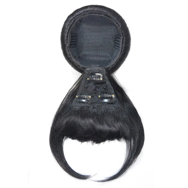 Jeedou Synthetic Spherical Updos Chignon With Bangs Clip In Hair Bun Pad Donut Rubber Band Hairpieces Black Color