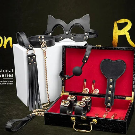 BLACKWOLF BDSM Bed Bondage Kits Genuine Leather Restraint Set Handcuffs Collar Gag Erotic Sex Toys For Women Couples Adult Games