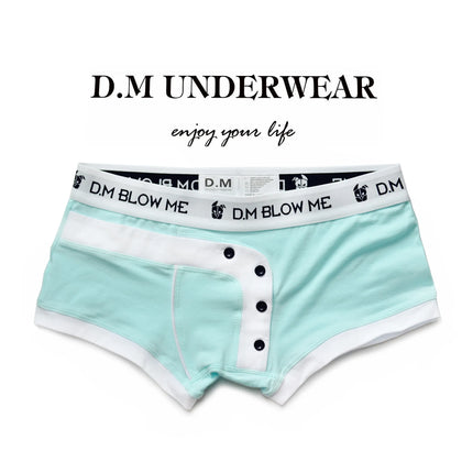 Men's pink Underwear Low Waist Sexy Men's Button Boxers Solid Color Matching Personality Sports Cotton Boyshort