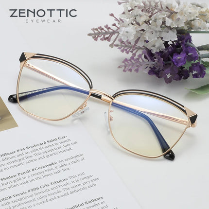 ZENOTTIC Fashion Cat Eye Prescription Glasses Women Anti Blue Ray/Photochromic Eyewear Optical Myopia Progressive Eyeglasses