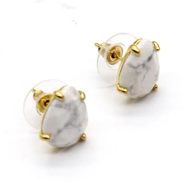 Crystal Stud Earrings for Women Girls Waterdrop Round Oval Shape Natural Lapis Lazuli Amethyst Faceted Stone Earring Jewelry