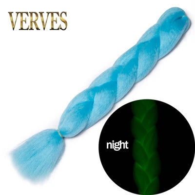 VERVES Light Synthetic Braids 24 Inch Ombre Braiding Hair Extensions Jumbo Braid Shining In The Dark Luminous Braided Pink Green