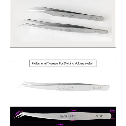 NAGARAKU Stainless Steel Straight Curved Nail Volume Eyelash Accurate Tweezers Nippers Pointed Clip Set Makeup Tools
