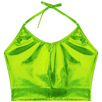 Womens Fashion Shiny Metallic Tank Crop Top Shiny Metallic Vest Tops Bustier Blouse Shirt Camis Rave Party Clubwear Costume
