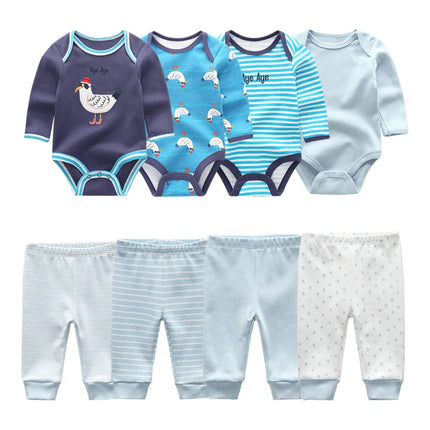 Cotton 6/8PCS Newborn Baby Boy Clothes 0-12M Autumn Bodysuits+Pants Boys Baby Clothing Sets Full Sleeve Baby Girl Clothes