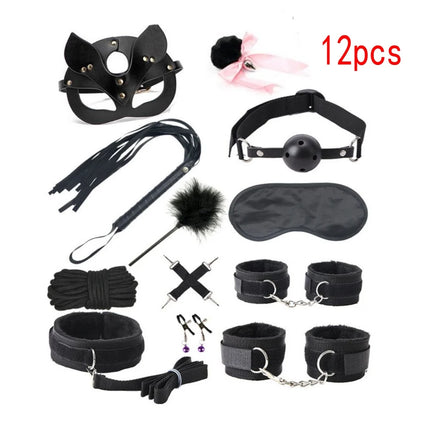 Handcuffs Collar Whip Gag Nipple Clamps BDSM Bondage Rope Erotic Adult Sex Toys For Woman Couples Anal Butt Plug Tail