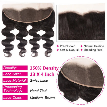 Unice Hair Brazilian Body Wave Lace Frontal 100% Human Hair 13x4 Ear To Ear Lace Closure Remy Hair Frontal Pre Plucked