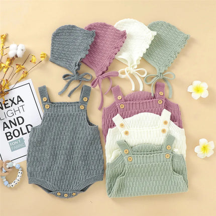 2Pcs Set Baby Knitted Romper Clothes Set Cotton e Crotch Button Cotton Jumpsuit+Hats Toddler Baby Boys Girls Outfits