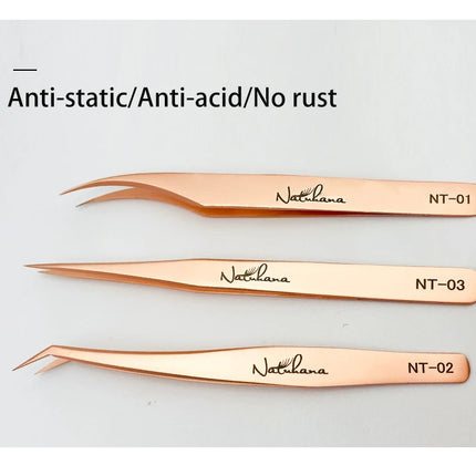 New Professional Fiber Tip Tweezers Rose Gold Lashes Tweezers Stainless Steel Eyelash Extension Tweezers Makeup Tools