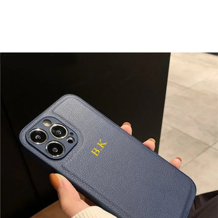 Korea Personalise Name Letters Leather PU Soft Phone Case For iPhone 15 14 13 12 11 Pro X XS Max XR 7 8 Plus Luxury Plain Cover