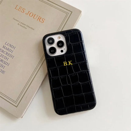Personalise Customization Name Leather Case For iPhone 15 14 13 12 11 Pro XS Max X XR 6 7 8 Plus SE 2 Luxury Crocodile Cover