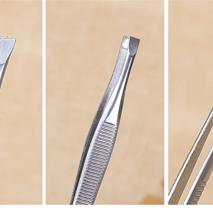 2Pcs/Set Professional Slanted/Flat Stainless Steel Hair Removal Clip Eyebrow Face Hair Remover Tweezers Eyebrow Plucking Tools