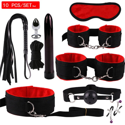 Exotic Accessories Nylon Sex Bondage Set Sexy Lingerie Handcuffs Whip Rope Anal Vibrator Adult Sex Toy for Couples