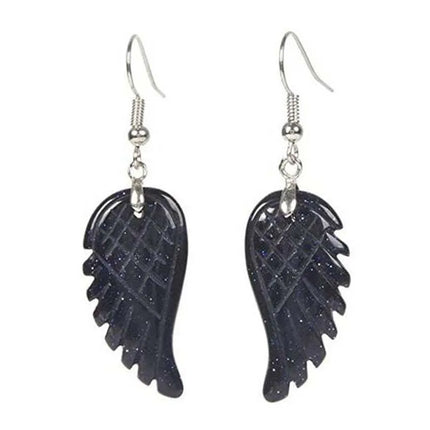 KFT Natural Carved Healing Reiki Crystal Quartz Stone Earring Amethysts Lapis Lazuli Angel Wing Dangle Hook Stone Earrings