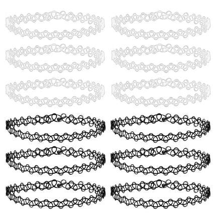ZS 12Pcs Vintage Stretch Choker Necklace Lady Girl Tattoo Choker Necklace Punk Retro Gothic Elastic Necklaces for Women