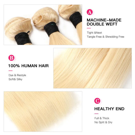 Facebeauty 613 Blonde 1/3/4 Brazilian Hair Bundles Straight Weave Remy 100% Human Hair Weft 26 28 30 32 34 36 38 40 Inch Bundle
