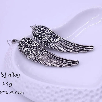 2023 Trend Punk Retro Angel Wings Earrings Drop Feather Hanging Dangle Metal Long Earring For Women Alloy Gothic Jewelry Stud
