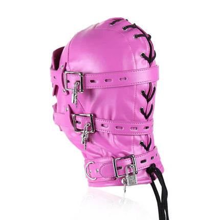 SM Leather Padded Hood Blindfold With Open Mouth Penis Gag Dildo Gag,Fetish Slave BDSM Bondage Head Harness Sex Mask Erotic Toys