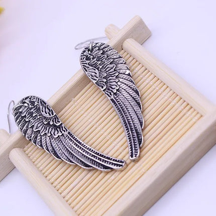 2023 Trend Punk Retro Angel Wings Earrings Drop Feather Hanging Dangle Metal Long Earring For Women Alloy Gothic Jewelry Stud
