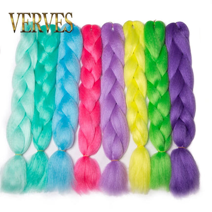 VERVES Light Synthetic Braids 24 Inch Ombre Braiding Hair Extensions Jumbo Braid Shining In The Dark Luminous Braided Pink Green