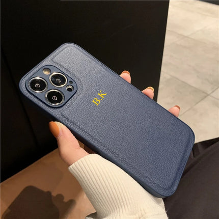 Korea Personalise Name Letters Leather PU Soft Phone Case For iPhone 15 14 13 12 11 Pro X XS Max XR 7 8 Plus Luxury Plain Cover