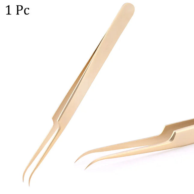 1PC Tweezers Stainless Steel Gold Blue for eyelash extension high-precision eyelash extension tweezers Thin tip