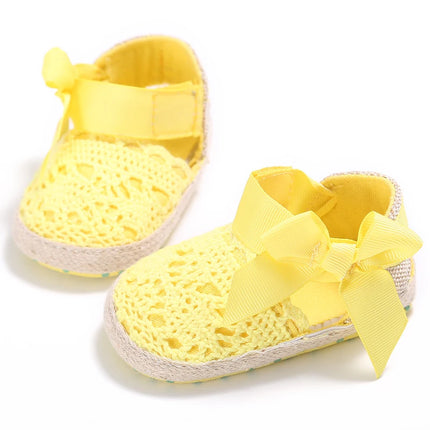 VALEN SINA  Newborn Baby Shoes Yellow Baby Girl Shoes Girl Classic Bowknot Sole Anti-slip PU Shoes First Walker Toddler Shoes