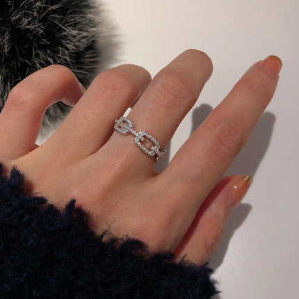 925 Sterling Silver Classic Link Chain Shape Simulated Diamond Stackable Ring for Women Crystal Zircon Engagement Rings