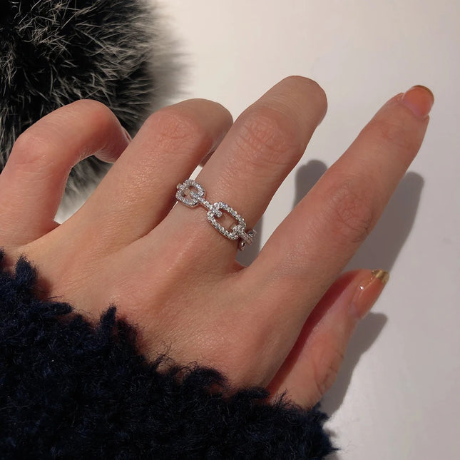 925 Sterling Silver Classic Link Chain Shape Simulated Diamond Stackable Ring for Women Crystal Zircon Engagement Rings