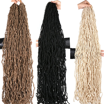 Long Goddess Faux Locks Crochet Braids Brown Blue 1B 30 350 Soft Locs Braiding Hair Synthetic Faux Locs Crochet Hair Extensions