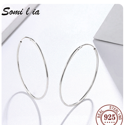 SOMILIA SOMILIA Platinum Big Hoop Earrings for Women, 925 Sterling Silver Jewelry Female Fashion Women Earrings 10-90mm For Gift