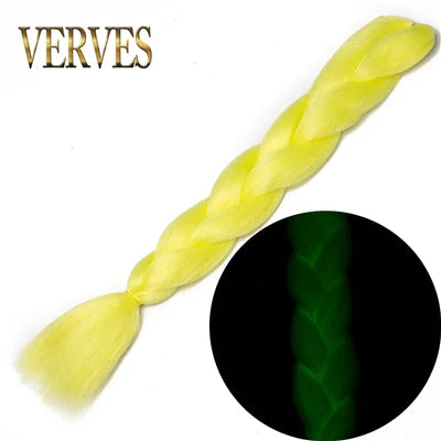 VERVES Light Synthetic Braids 24 Inch Ombre Braiding Hair Extensions Jumbo Braid Shining In The Dark Luminous Braided Pink Green
