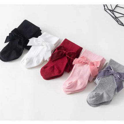 Infant Newborn Baby Girls Pantyhose Solid Bowknot Leggings Four Seasons Long Stockings 5 Colors 0-3Years