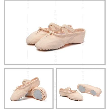 Girls Ballet Shoes Canvas Flat Ballet Dancing Slippers Dance Shoes For Adult Women Kids Children Classic Split-Sole Soft Leather