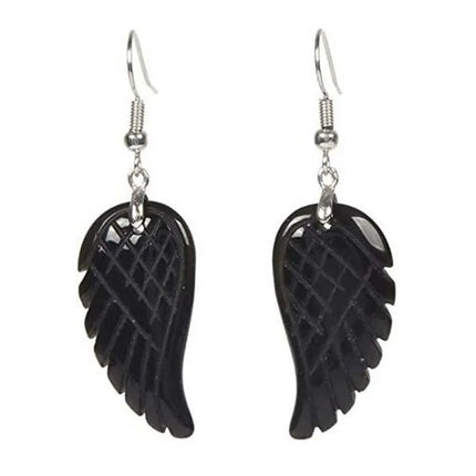 KFT Natural Carved Healing Reiki Crystal Quartz Stone Earring Amethysts Lapis Lazuli Angel Wing Dangle Hook Stone Earrings