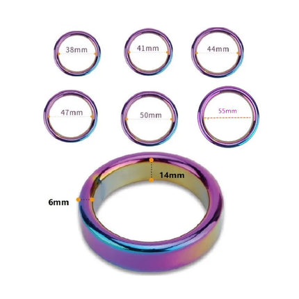 Dia 38 41 44 47 50 55mm slave metal rainbow penis lock cock ring erection male ball dondage sex toys for men