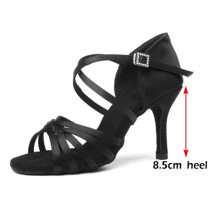 DKZSYIM Latin Dance Shoes Women High Heel Silk Dance Shoes lady Soft Bottom Dance Shoes heeled 8cm Girls Salsa Ballroom Shoes
