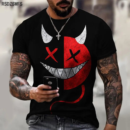 Funny Smiling Face Graphic 3D Print Men T Shirt Street Trendy Fashion Casual Summer O-Neck Short Sleeve Oversized T Shirt Tops