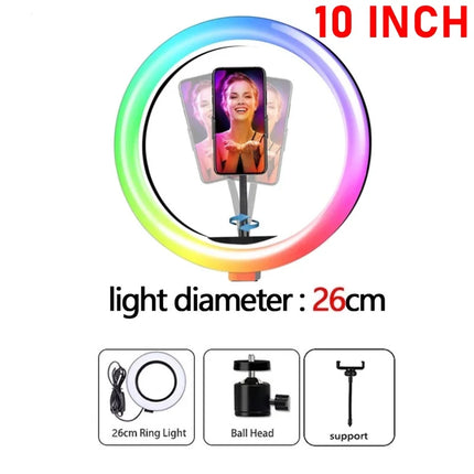 26CM 10 Inch RGB Ring Light 15 Colors with Mini Tripod Stand Phone Holder For Tik Tok Makeup YouTube Video Photography Lamp