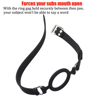 PU Leather Open Mouth Hood Mask,With Full Silicone O Ring Gag Strap,Fetish Slave Bondage Gimp,BDSM Sex Toy For Couple Adult Game