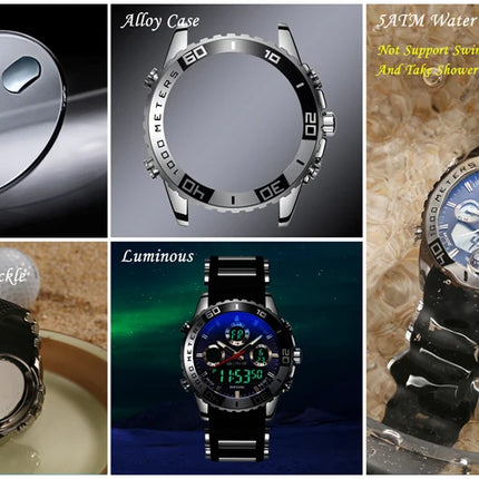 STRYVE 8023 Men's Watch Electronic Quartz Dual Movement Rubber Strap Date Week Luminous 50M Water Resistant Fashion Sports Watch
