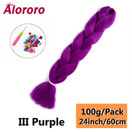 24 Inch Jumbo Braids for Hair Extensions Purple Synthetic Braiding Hair Accessories 100G/Pack Women DIY Hair for Crochet Braid